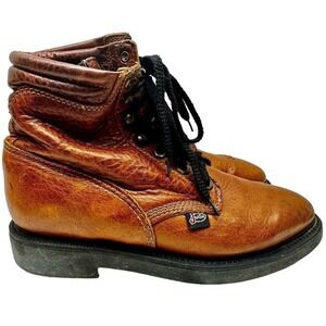 Justin Steel‎ Toe Work Boots Sz 7.5B Brown Lace Up Leather Style L 770 USA Women